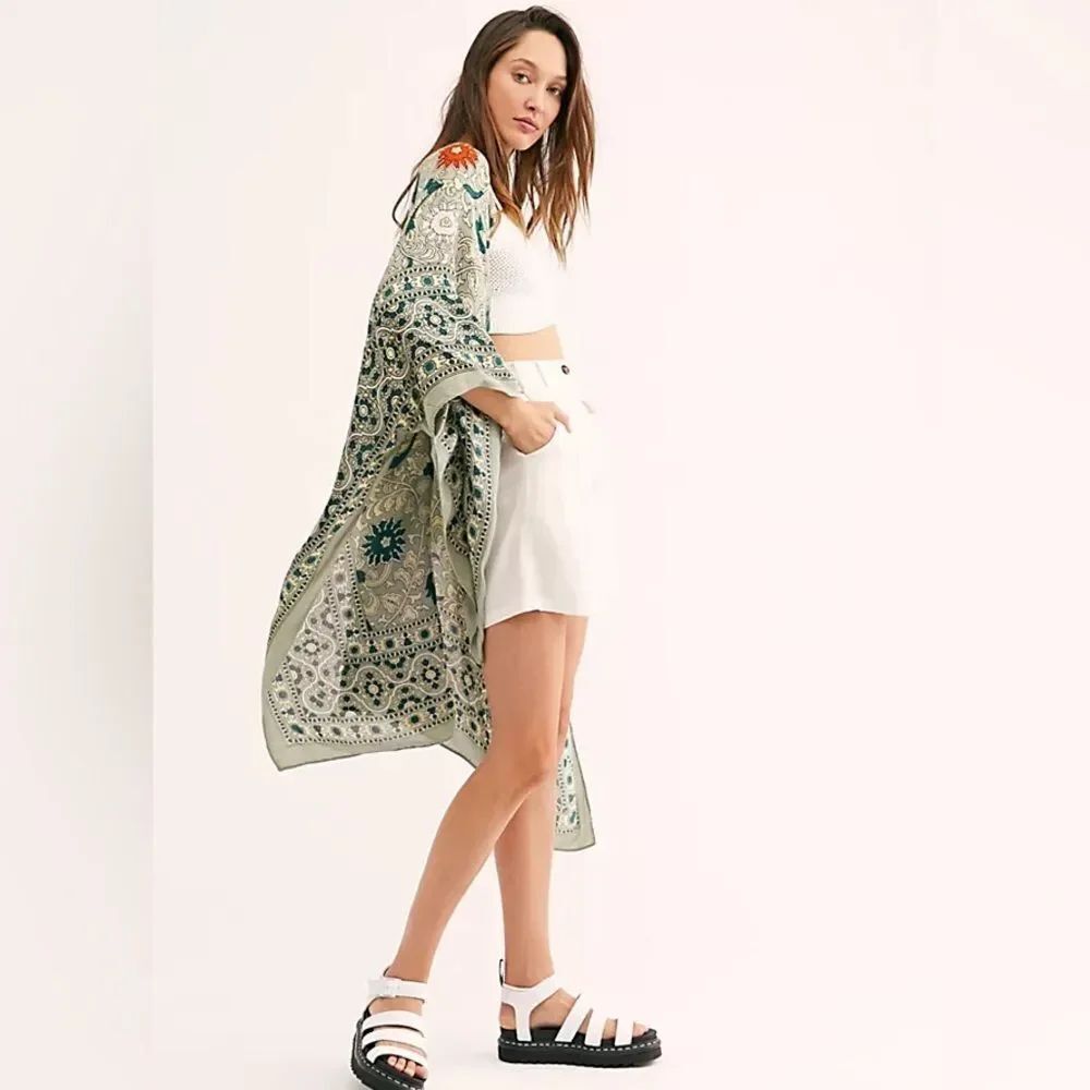 Revolve Free People Magic Dance Border Print Floral Pattern Kimono in Green
